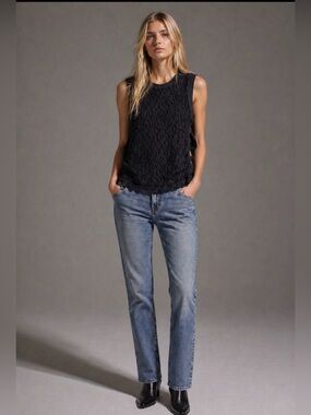 Helmut Lang Lace Texture Tank Top L Black Side Zip Sleeveless Italian Yarn Knit